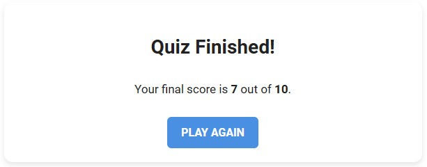 Quiz Total Score screen